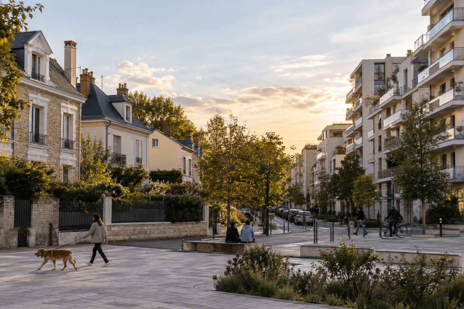 Maisons individuelles et immeubles collectifs réunis dans un même quartier.