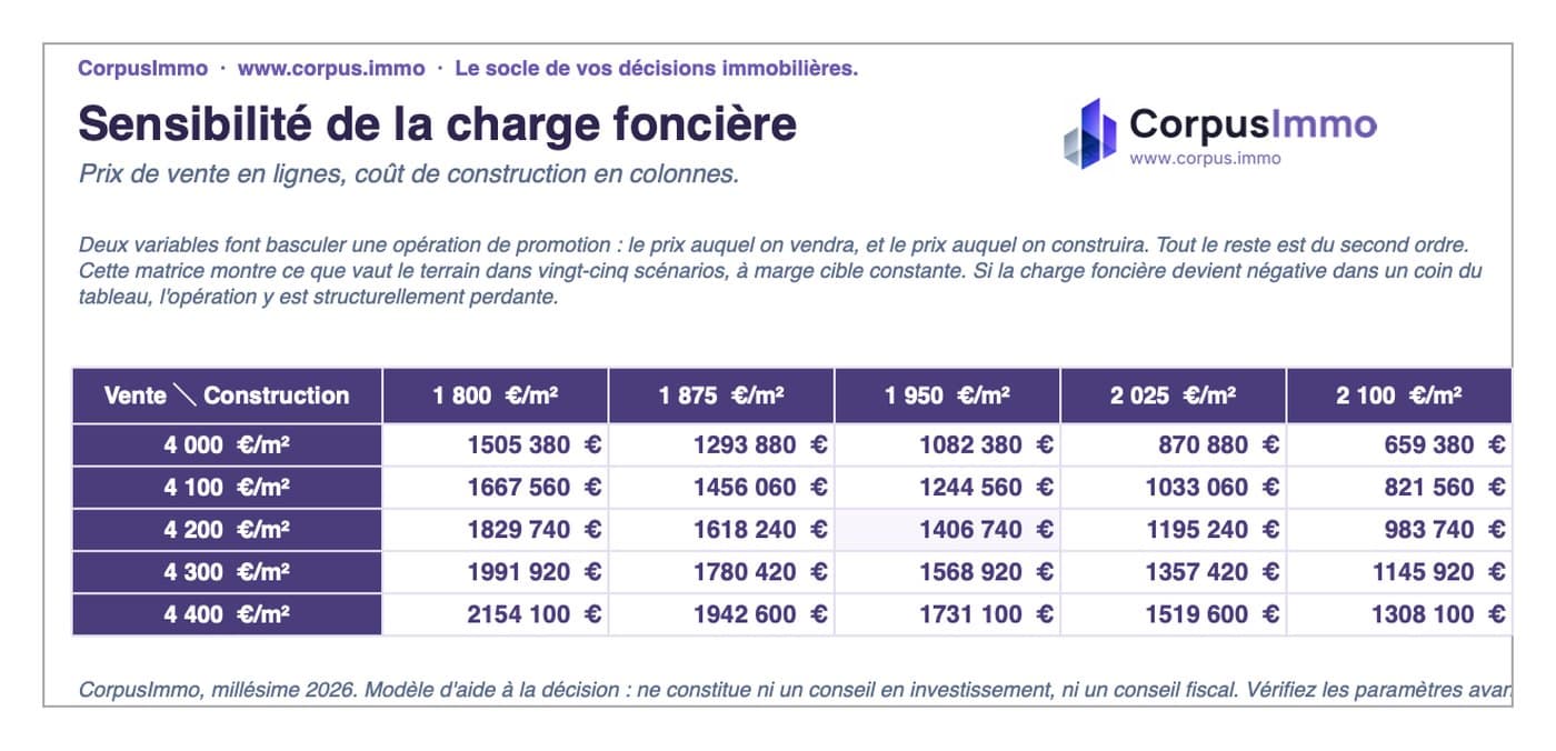 Bilan promoteur et charge foncière, onglet Sensibilité