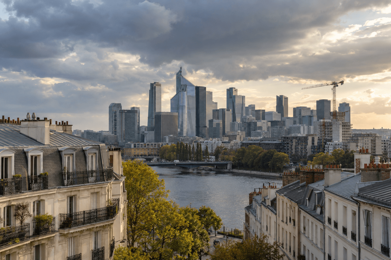 Quartier financier européen vu au-delà de logements urbains.